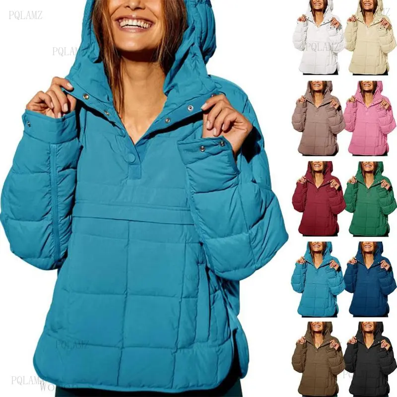 Women's 2026 Fashion Quilted Puffer Outerwear Jacket - Cute Baggy Oversized Loose-Fit Batwing Dolman Hoodie Pullover, Long-Sleeve, Solid, Lightweight, Warm, Soft, Pocketed for Casual Occasions