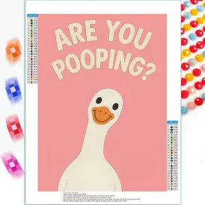 5D DIY Diamond Painting Kit, Funny Goose Asking 'Are You Pooping?' Pink Art, Round Drill Acrylic Material 30cmx40cm/11.8inx15.7in, Frameless Home Wall Decor, Perfect Gift, Gift for Friends, Birthday