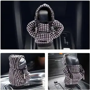 Universal Car Gear Shift Cover, Plaid Interior Decoration, Small Sweatshirt Style, Car Accessories, 1pc Auto Decor, Automatic Shift Knob, Shift Knob, Gearshifter