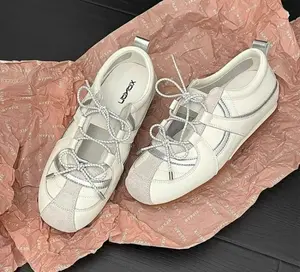 026 Summer Silver Mary Jane sneakers for women, lace-up ballet sneakers, retro casual comfortable walking shoes, white and silver