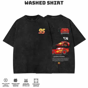 Retro Two Side Cars Washed T-Shirt ,Cars Movie TShirt ,  Mc queen and Mater Retro Vintage Unisex Oversized Anime Graphic Tee – Trendy Y2K Acid Gildan, Manga Game Movie Lover Gift For Fans Merch