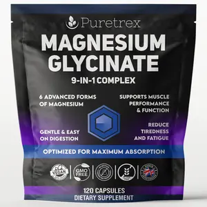 PURETREX Magnesium Glycinate 9-in-1 Complex – 6 Advanced Forms of Magnesium for Daily Wellness, Relaxation & Energy – Gentle & Easy on Digestion – Optimized for Maximum Absorption – Vegan, Non-GMO, Gluten-Free Magnesium Supplement – 120 Capsules