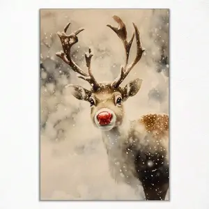 Christmas Canvas Wall Art, Cute Animal Redeer Oil Patg Poster, Lovely Holiday Christmas Pictures Wall Decor, Mas Festive Elk Prts For Bedroom  No Frame