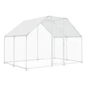 Large Metal Chicken Run, Chicken Coop with Lockable Door Flat Shape Walk-in Chicken Hen House with Waterproof & Anti-UV Cover for Duck Rabbit Habitat Cage Outdoor Poultry Cage for Yard Farm