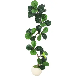 Fiddle Leaf Fig Artificial Tree with White Planter,7ft Faux Plants Indoor with Moss, Fake Rubber Tall Fake Floor Plant in Pot - Artificial Trees