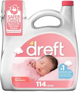 Dreft Stage 1 Newborn Baby Liquid Laundry Detergent, Gentle on Sensitive Skin, HE Compatible, 114 loads
