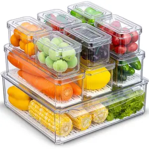 10 Pack Fridge Organizer Stackable Refrigerator Organizer Bins with Lids BPAFree Produce Fruit Storage Containers for Storage Clear for Kitchen Food Drinks Vegetable Storage