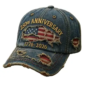 250th Anniversary Baseball Cap, USA 1776-2026, Patriotic Fashion Casual Style, Pairs well with ripped jeans and embroidered map of the United States.