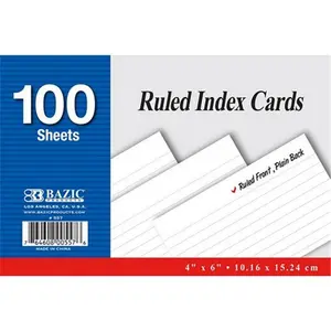Bazic  100 Ct. 4" X 6" Ruled White Index Card Case of 24
