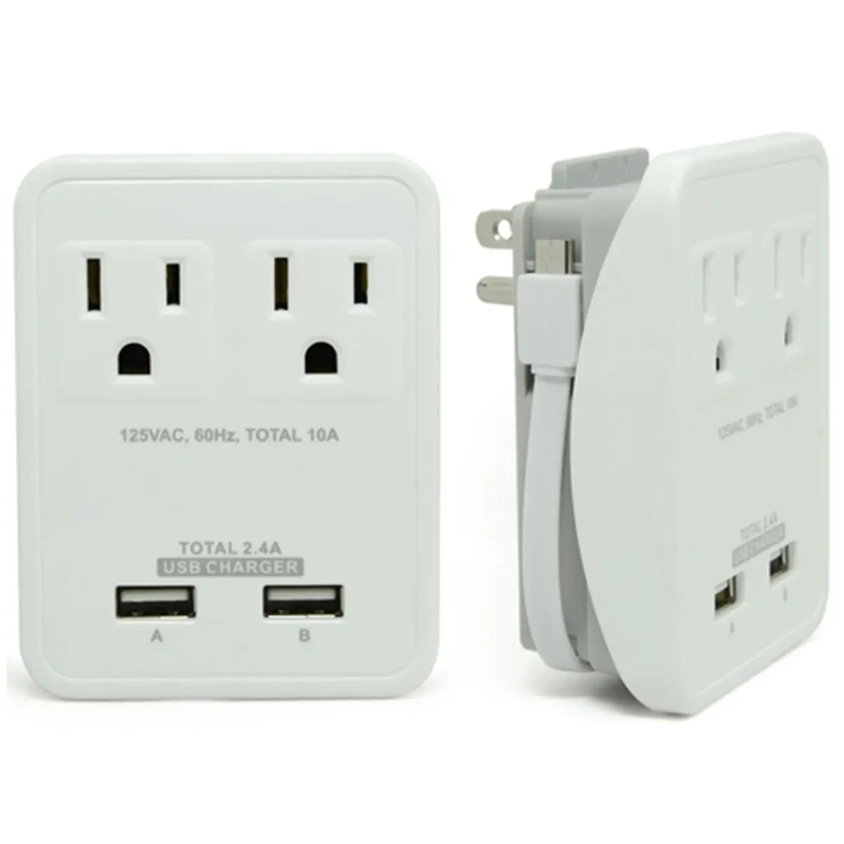 212 MAIN Compact Power Station - Climbing & Outdoor Accessory, 2 AC Wall Outlets, 2.4A Dual Ports, 7 in. Micro USB Cable, 1x1x1 in White Travel Hub for Smartphone, Cellphone & USB Charger Devices