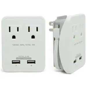 RND Accessories Compact Power Station 2.4 Amp Dual Ports- 2 AC Outlet Wall Charger With 7 in. Micro USB Cable - White