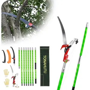 26 Feet Tree Pole Pruner Manual Branches Trimmer Extension Cut Tree Branch Loppers Hand Pole Saws (With Scissors)