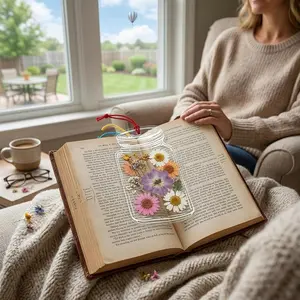 【MothersDayGift】20 PCS Clear Dried Flower Bookmarks, Random Natural Flower Pattern DIY Handmade Bookmark Stickers for Craft & Personalized Decoration