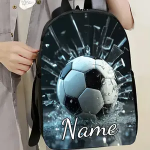 1pc Customizable Text Soccer Backpack, Personalized Name Backpack, Large Capacity 17-Inch Casual Backpack Laptop Bag with Water Bottle Holder - Lightweight Durable School Backpack, Unisex Work Commute Travel Picnic Festival Birthday Gift, Adjustable