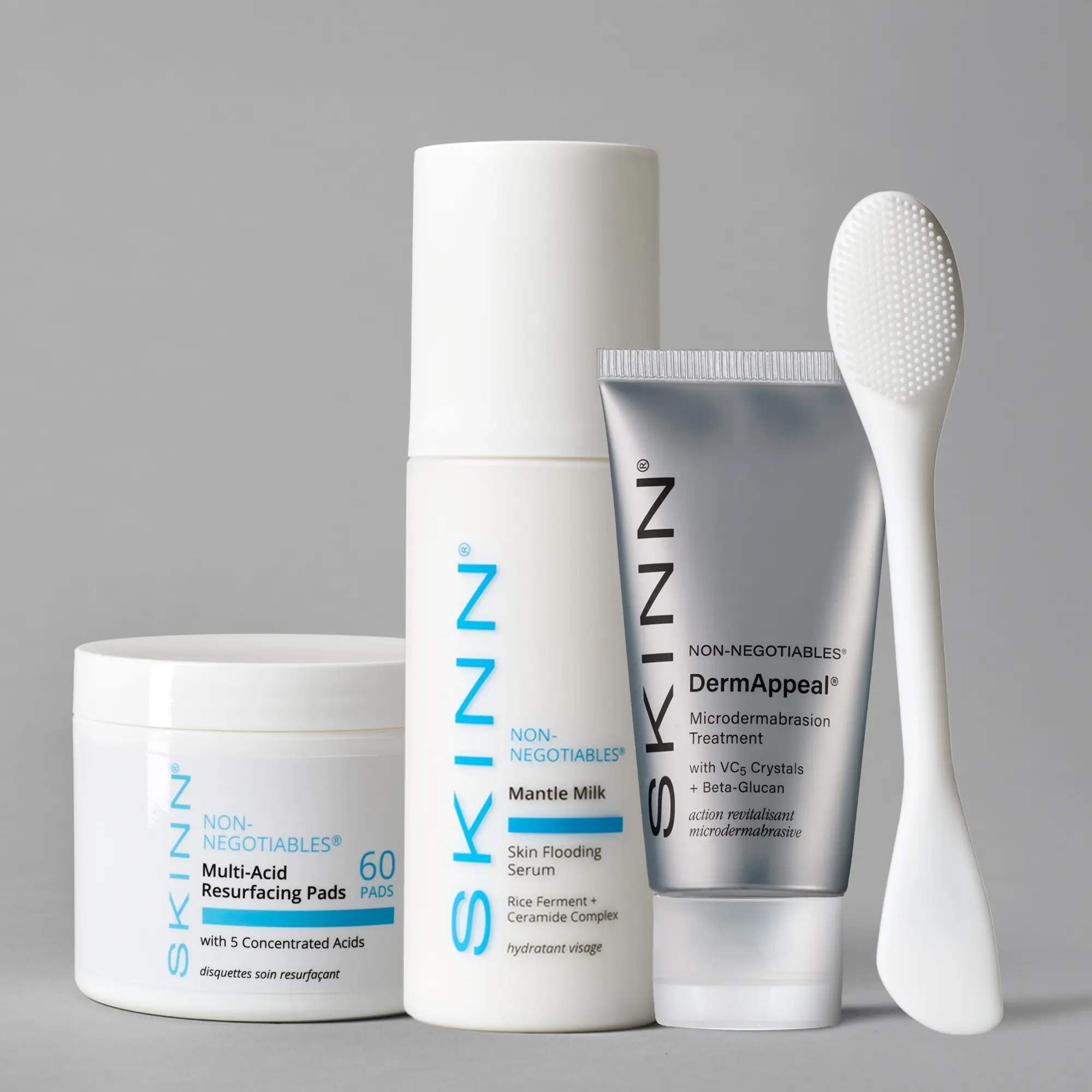 SKINN Cosmetics: Glow Recovery 4-Piece Set- Mantle Milk, NEW DermAppeal, Resurfacing Pads and Pore Polishing wand