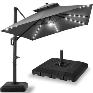 Best Choice Products 10x10ft 2-Tier Square Outdoor Solar LED Cantilever Patio Umbrella w/ Base Included