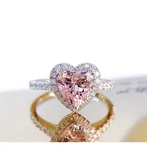 New Heart Pink Diamond Ring for Women Sweet Ring Fashion Versatile Niche Design Jewelry  1 pink  engagement  ring