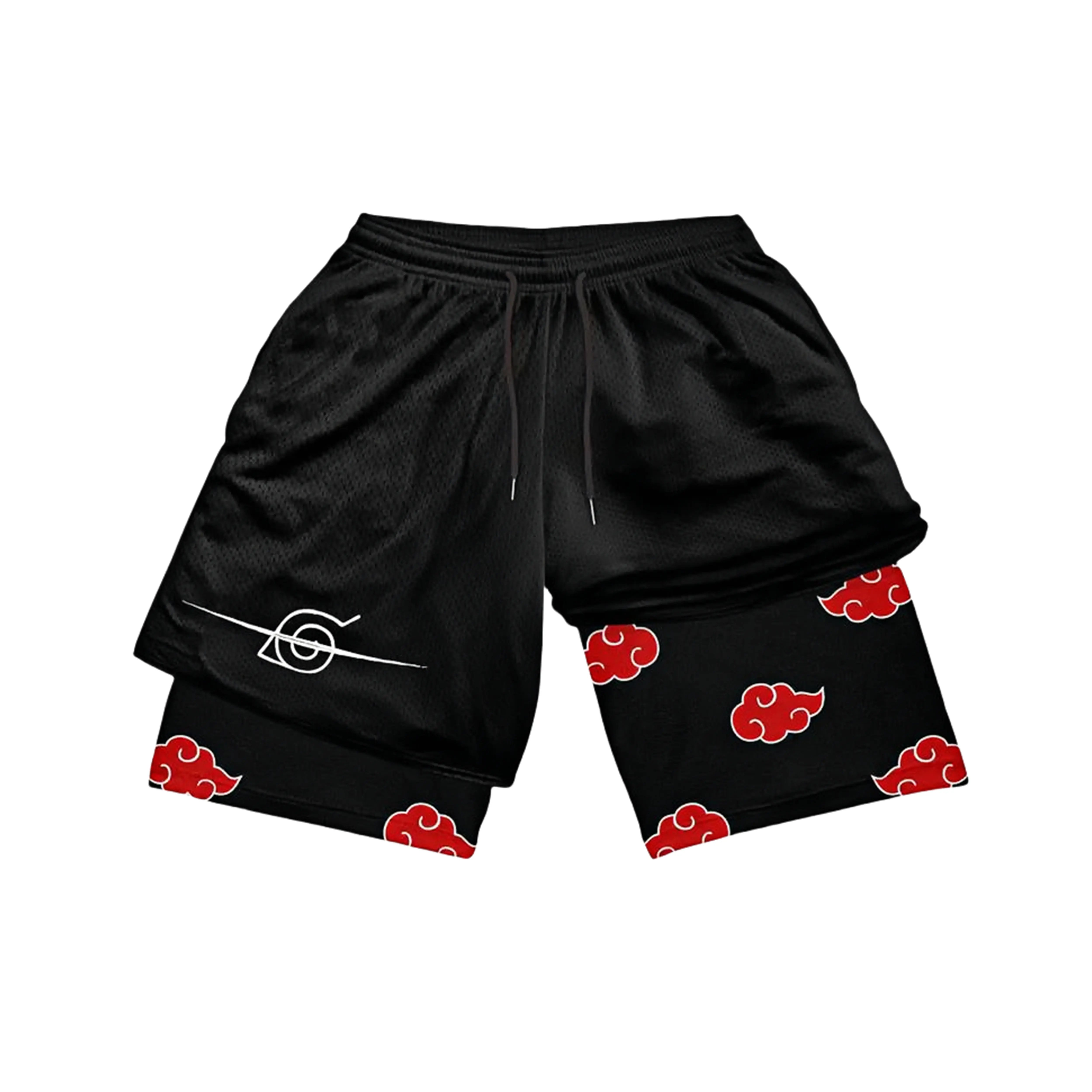 Men's Anime Shorts Manga Print 2 in 1 Gym Shorts Fitness Compression Mesh Sports Short Pants Quick Dry Breathable Summer Male