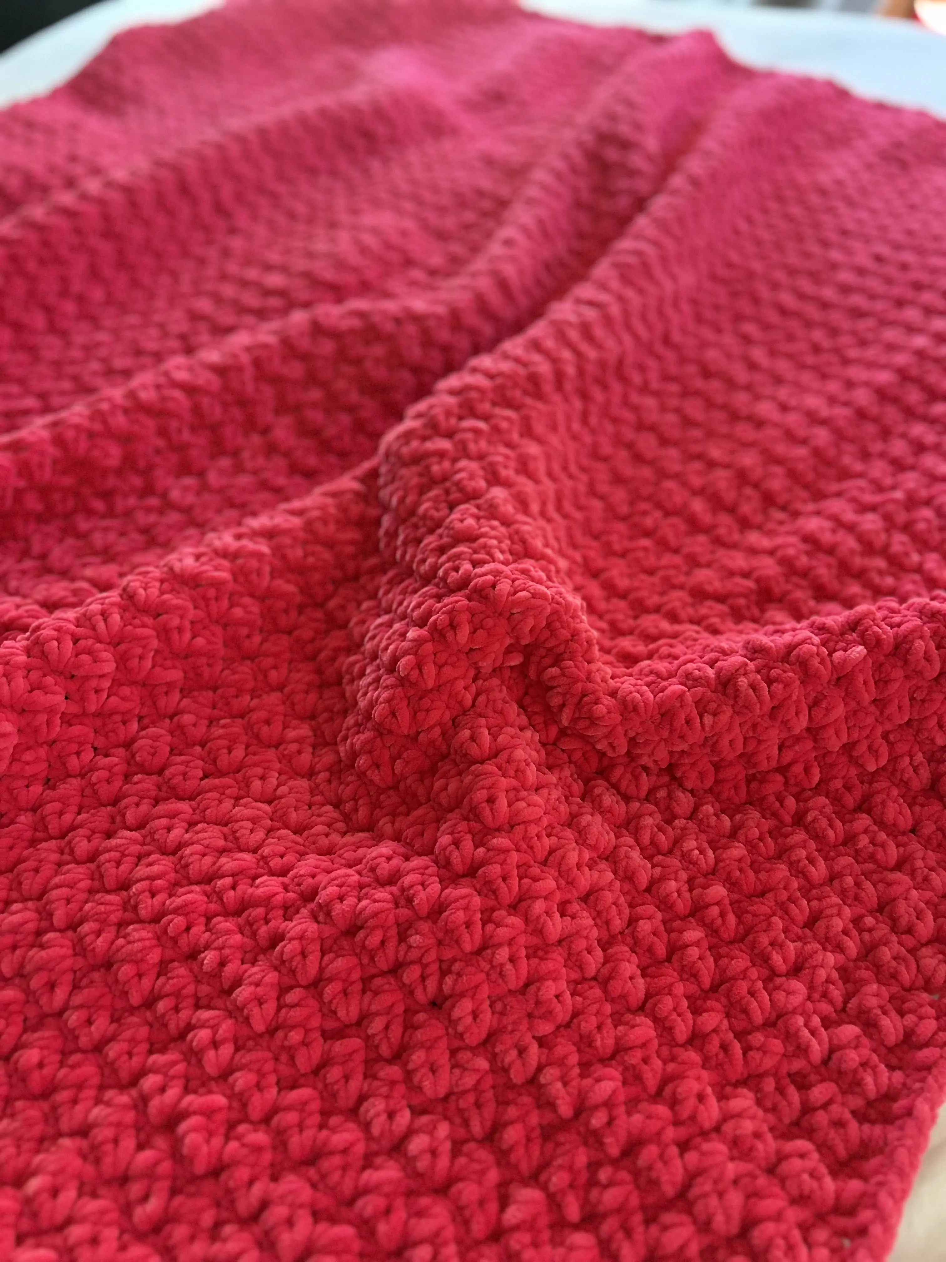 Handmade Chunky Pink Chenille Crochet Blanket – Plush Textured Throw (59 x 66)