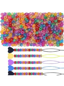 500pcs 9x6mm Glitter Pony Beads, 5 Quick Stringing Tools, Braided Hair Beads, Jewelry Making Kit, Fashion Gifts, Craft Accessories