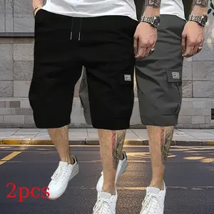 Pack of 2 men’s summer lightweight cargo  featuring a multi-pocket design and side pocket accents. Loose yet fitted. Durable and wrinkle-resistant—ideal for everyday wear, street style, skateboarding, and camping men's shorts Casual run solid color deal,s