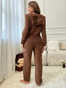 Winter Slimming Hooded Jumpsuit, Long Sleeve Outerwear Homeewear, Comfortable One-Piece Pajamas, Stylish Loungewear for Women