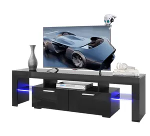 TV Stand for TVs up to 70", High Gloss TV Cabinet with LED Light, Modern TV Console Table with Storage Drawers, Media Television Stand Entertainment Center, Black