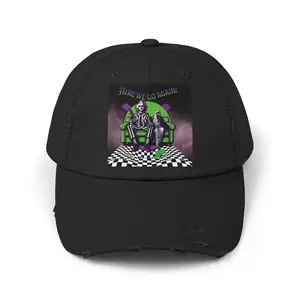 Beetlejuice 2 Inspired Here We Go Again Horror Fun Unisex Distressed Baseball Cap Hat
