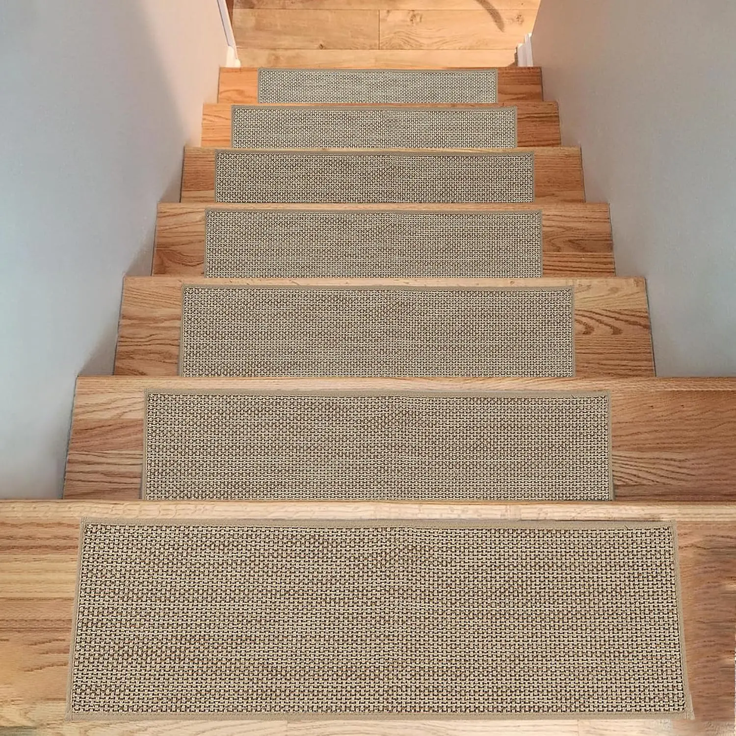 Stair Treads for Wooden Steps, 4 Pack 8" X 30" Beige Stair Runner Carpet Indoor with  TPE Adhesive Backing, Carpet Stair Treads for  Elders and Pets,  Slipping on Stairs