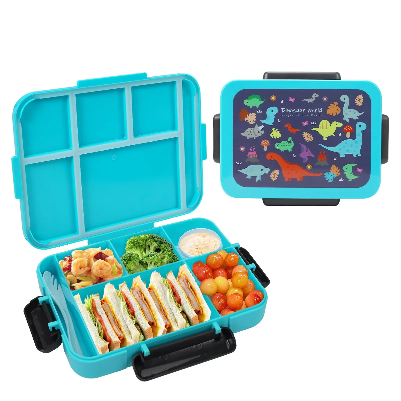 Kids 5-Compartment Leakproof Bento Box with Tableware & Sauce Box, 40OZ, BPA-Free, Microwave, Dishwasher & Freezer Safe Lunch Containers, Lunch Boxes