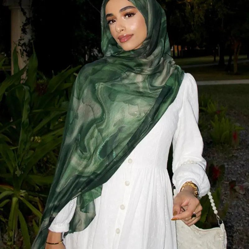 Women's Stylish Polyester Watercolor Scarf 80x180cm, Elegant Muslim Headscarf Hijab for Versatile Fashion & Modesty