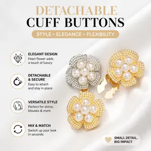 Pearl Flower Button Covers, Alloy Metal Cuff Clips, Elegant Decorative Buttons for Shirt Coat Cardigan, Luxury High-End Fashion Accessories