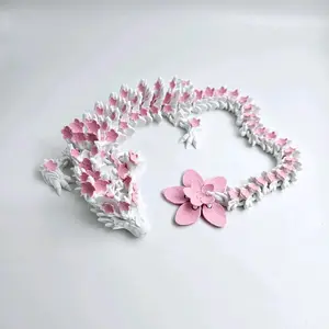 3D Printed Large Cherry Blossom Dragon Figurine, Decor Gift Tail