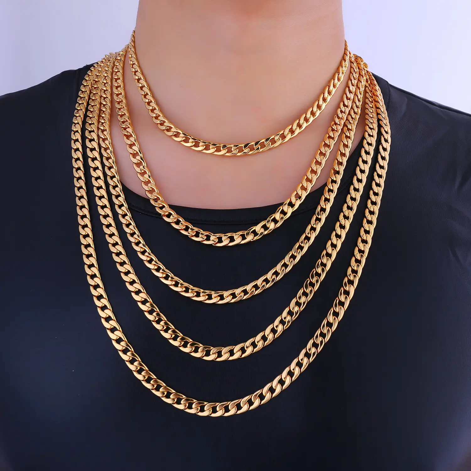 U7 5/7/9/12mm Miami Cuban Link Chain for Men Women Punk Curb Chain Necklace Stainless Steel Hip Hop Jewelry