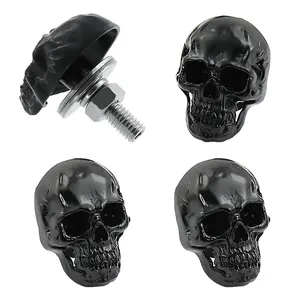 Skull License Plate Screw Fasteners Decorative Cool Funny License Plate  License Plate Frame Kit 4 count  Alloy Universal Fit      Black