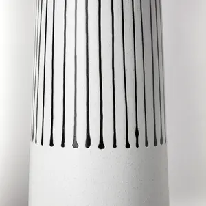 18" Black and White Pinstriope Narrow Ceramic Vase