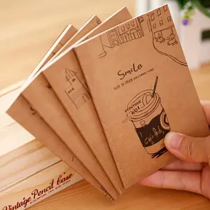 10-Piece Vintage Mini Kraft Notepad - Soft Cover, Cartoon Design, College Ruled