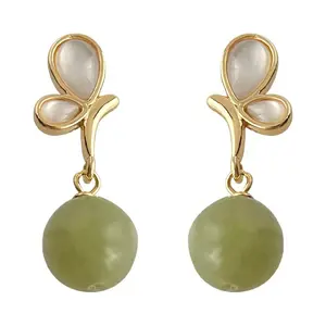 Natural Jade Shell Butterfly Beaded Jade Earrings - Single Bead Earrings, Niche Design Fashion Jade Earrings, Gift for Women