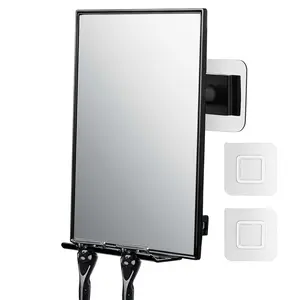 Shower Mirror for Shaving with 2 Replaceable Adhesive - Two Razor Holder, 360°Rotation Adjustable Shaving Mirror with a Squeegee, Bathroom Razor Holder(Not Fogless)