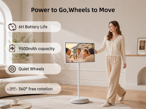 KTC MEGAPAD 32" 4K UHD Smart Portable TV, 16+256GB Android 13, Google EDLA Smart Touch Monitor with 9500mAh Battery, Built-in Camera + Dual 6W Speakers