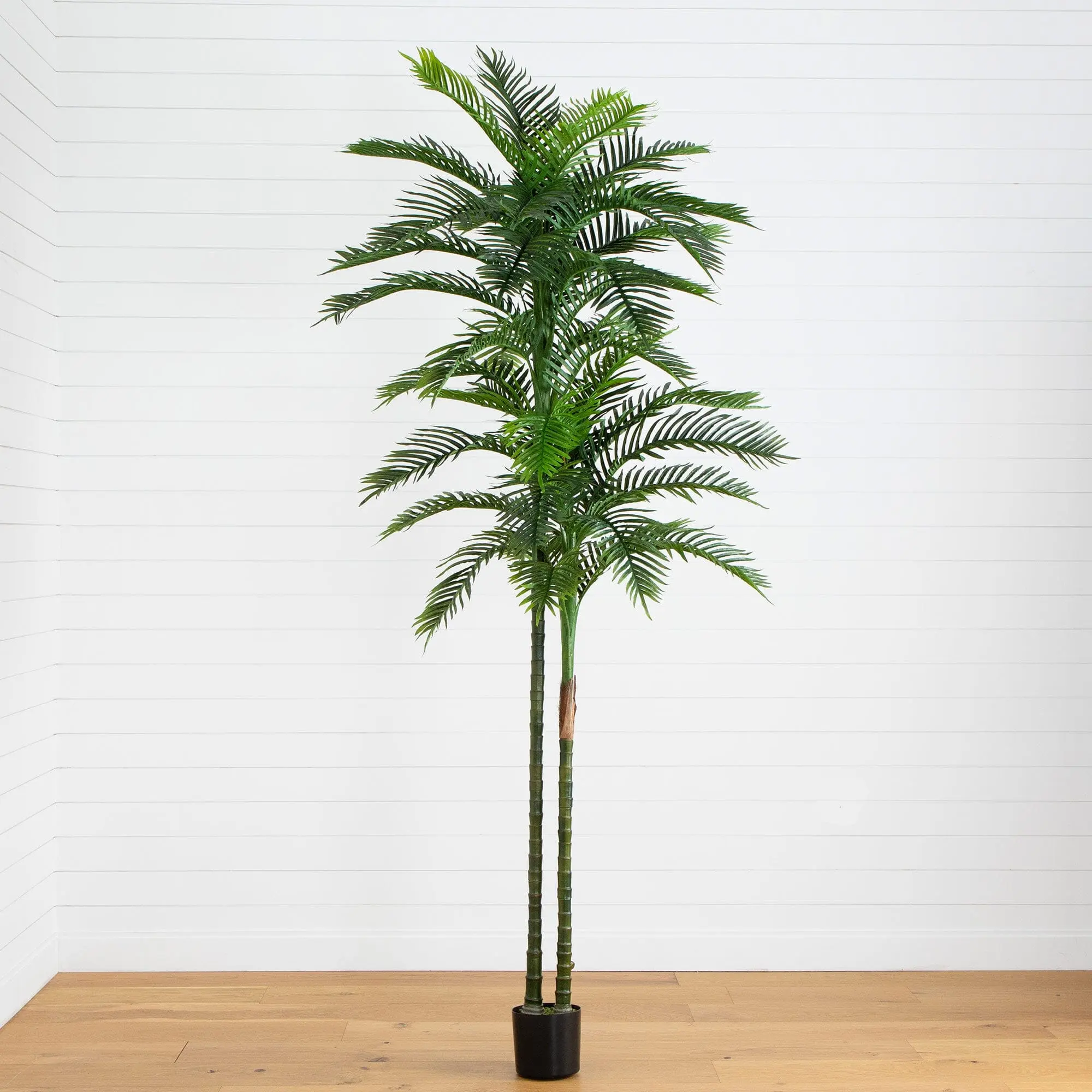 10ft UV-Resistant Synthetic Double Trunk Robellini Plastic Palm Tree, Adjustable Indoor Outdoor Decorative Plant for Front Porch, Bedroom Home Supplies, Plastic Palm Trees
