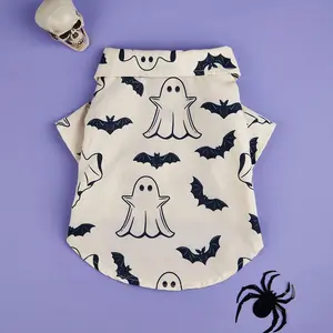 Pet Clothes, Cute Ghost & Bat & Star Print Pet Shirt, Pet Clothes for Small Dogs, Dog & Cat Clothing Supplies Halloween Decor
