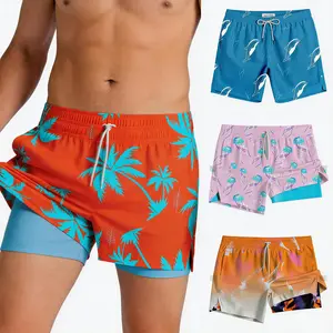 Men's quick-dry swim trunks. Lined, 2-in-1 design. Features a pocket. Ideal for swimming, casual wear, gym wear, swimwear, swim sets, and beachwear. Men's swim trunks. Men's swim trunks. Men's swim trunks.(Compression Liner / 2-in-1 Design)