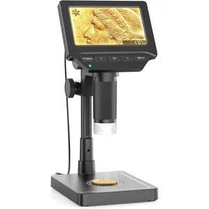 DM4W Microscope with Weighing Scale: 4.3" Digital  Microscope with Screen, Error  Magnifier with Lights, Weight Scale for Collectors, Jeweler, Students, Compatible with Windows/