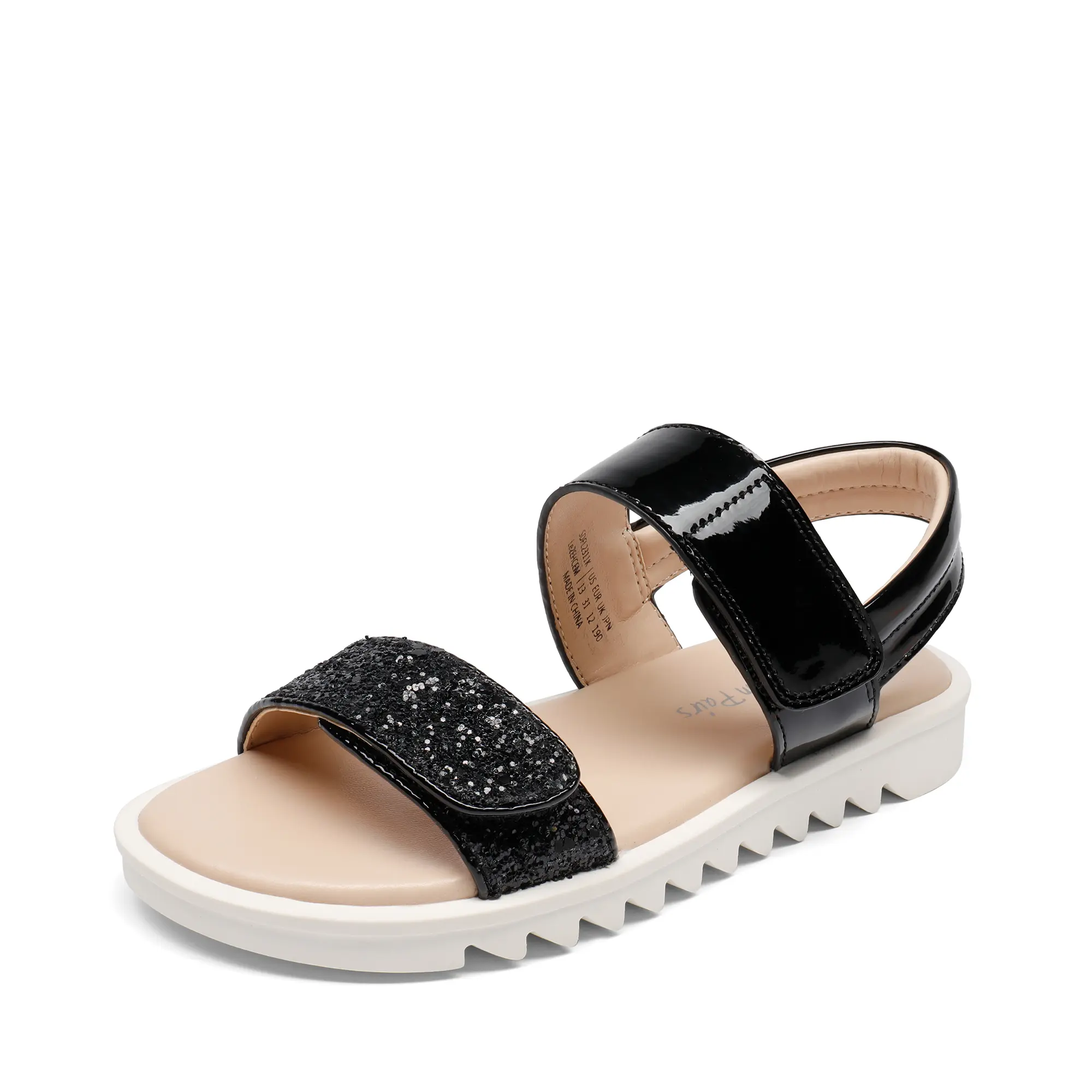 DREAM PAIRS Kids' Fashionable Glittering Strap PU Velcro Flat Sandals for Girls, Girls' Footwear Sandals & Flip Flops, Fashionable Sandals