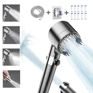 Shower Head Kit with Massage Head Handheld, 10 Filters and 4 Different Spray Watering Modes Switching, Powerful Wash, Adjustable High-pressur Shower Equipment Set for Home Bathroom, One-click Water Stop Showerhead Filter