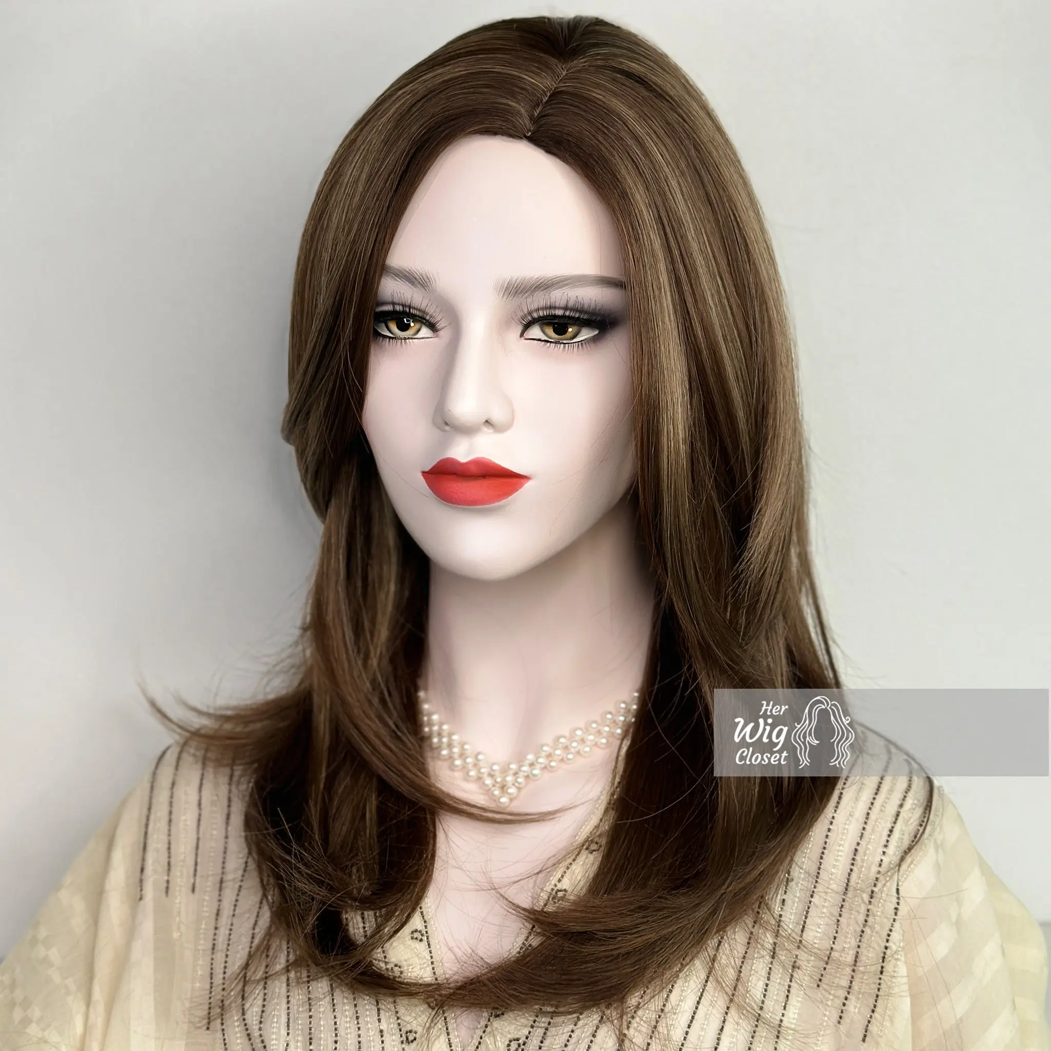 Natural Brown With Blonde Highlight Balayage Straight Long Bob Wig | Her Wig Closet | Priscila