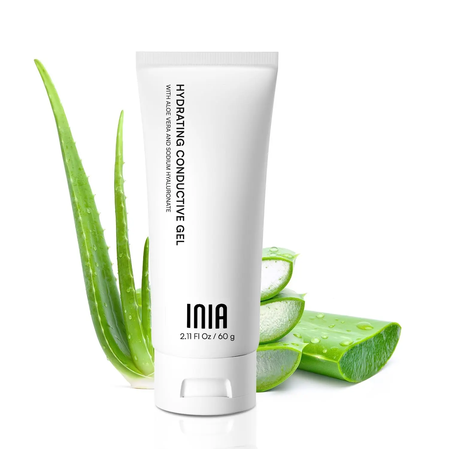 INIA Microcurrent Conductive Gel for Facial and Body Machines, 2.11 Fl Oz | Hydrating Gel Primer, with Hyaluronic Acid, for Women and Men