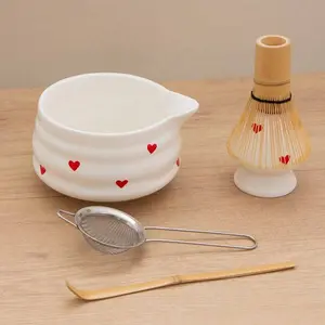 5-Piece Heart Design Matcha Set, Ceramic Matcha Set, Choose From Three Colors, Perfect Christmas Gift, Mother's Day Birthday Gift, Matcha Kit