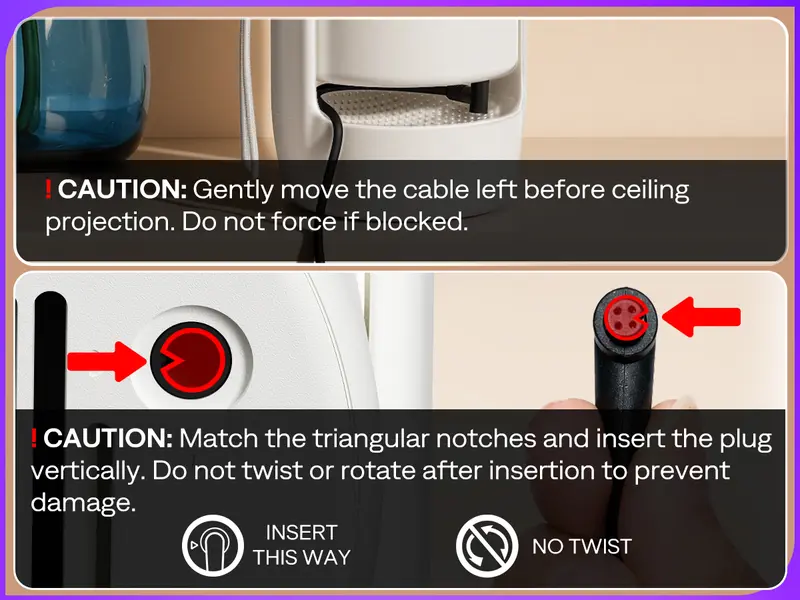 Cable clearance and power connector handling cautions
